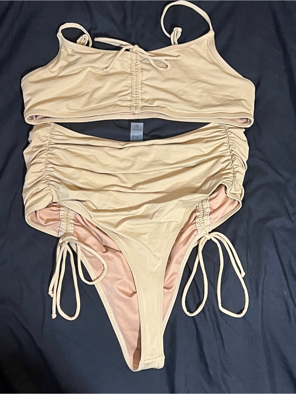 Fashion Nova Senorita Margarita Runched 2-Piece Bikini Set Tan- Size XL